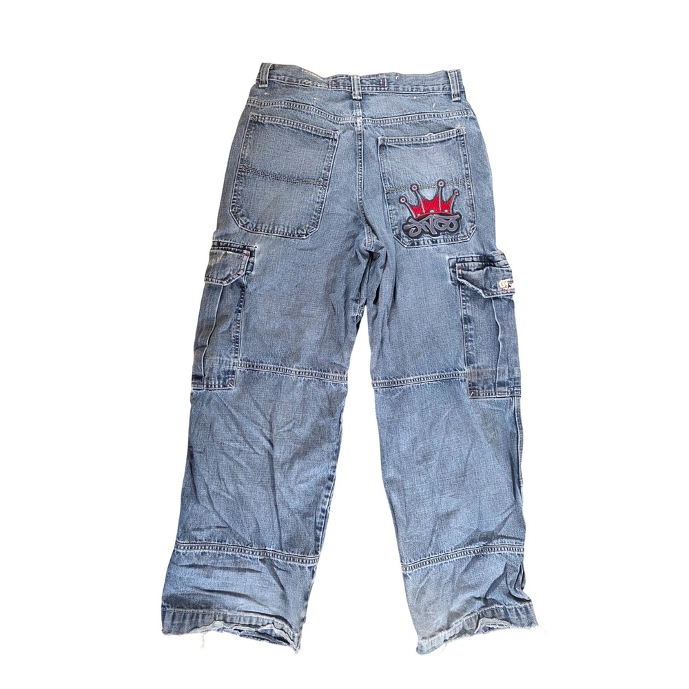 JNCO Vintage 1990s Tribal Cargo Jeans Men 34x32 Baggy Wide Leg Crown Logo
